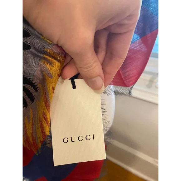 NWT Gucci Shining Tiger Head Red and Blue Stripe Scarf Wrap - Picture 5 of 9